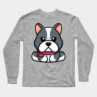 Cute baby bulldog sitting cartoon illustration Long Sleeve T-Shirt